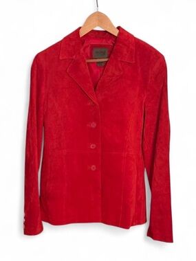 John Paul Richard Red Suede Leather Button-Front Blazer Crimson Red 14 NWOT